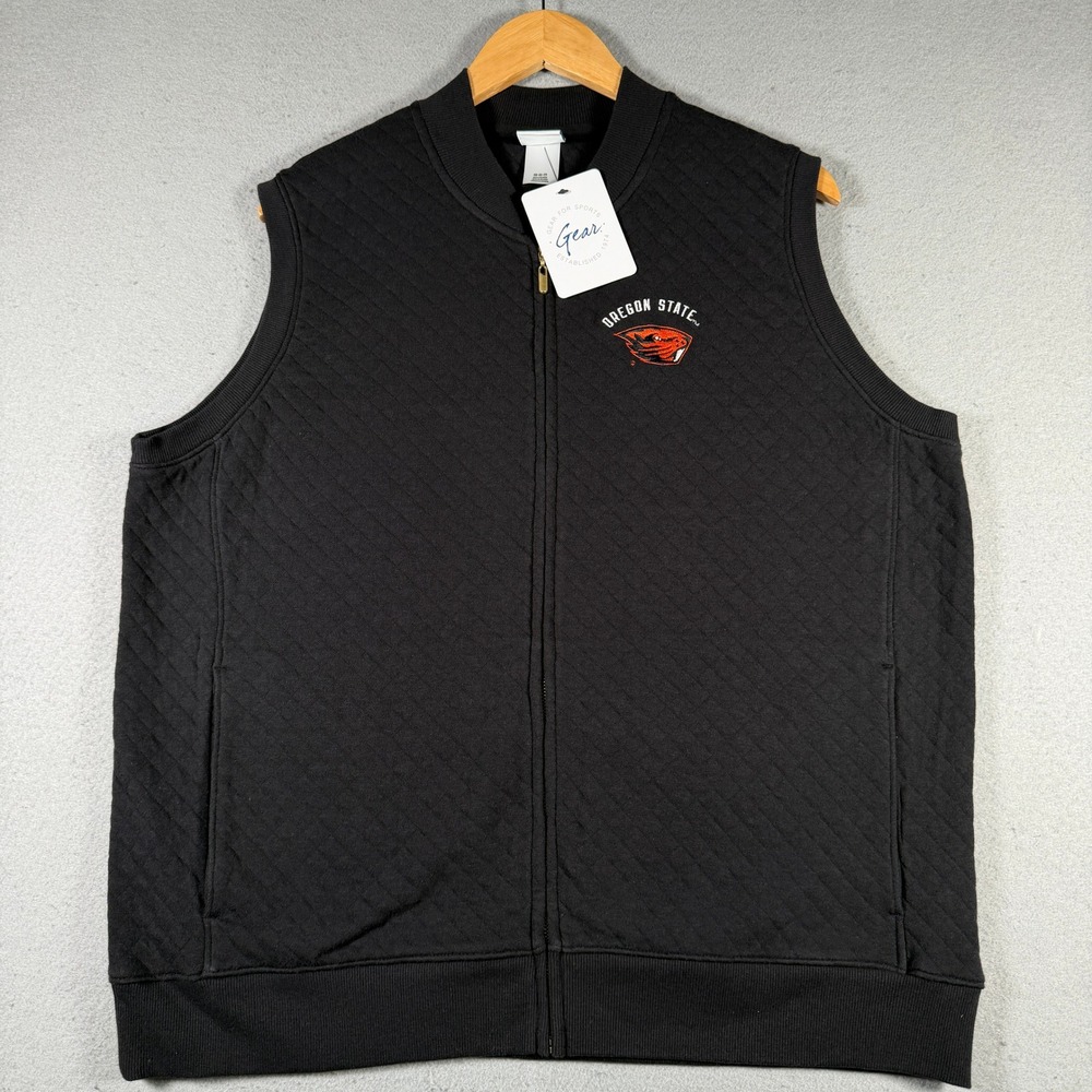 Oregon State Beavers Womens XXL Quilted Full Zip Vest Black Gear For Sports NEW